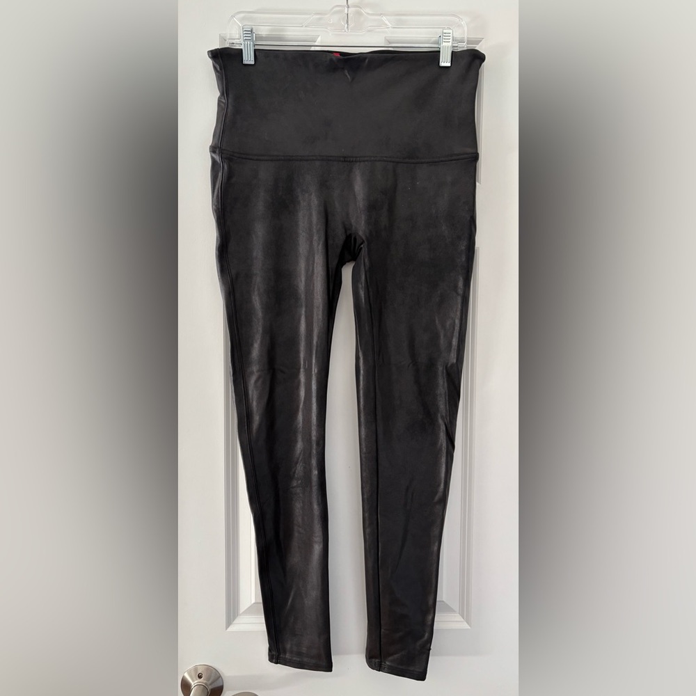 Spanx Black High-Waisted Faux Leather Leggings - Size 1X